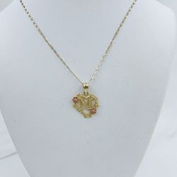 10k Gold Necklace & Pendant Initial M - Cadena Y Dije Inicial En Oro 