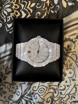 Iced Out Diamond Watch Mens Silver Bust Down Style Luxury Bling