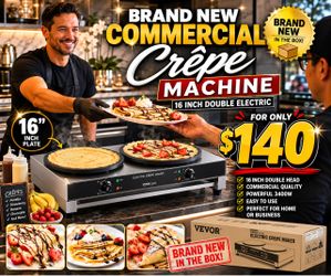 Crepe Maker, 16-Inch Double Head Commercial Crepe Machine, 3400W Flat Plate Crepe Griddle, Nonstick Stainless Steel Pancake Making, Desktop Circular C