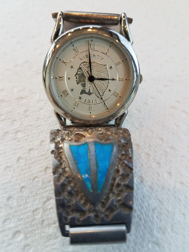 WATCH Vintage Southwest Traditions "liberty 1911" 925 Silver Turquoise