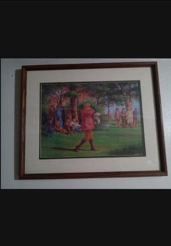 VINTAGE FRAMED - MATTED GOLF ARTWORK PRINT 21"×18"
