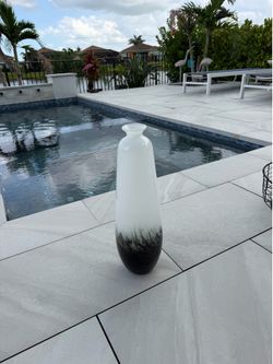 Modern White and Black Gradient Glass Vase 18” tall Perfect condition no scratches or chips