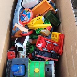 Box Of Thomas The Train Motorized Older Wood Metal And Others Lot