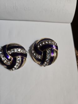 Clip-on Earrings  Purple& Gold w/ Rhinestones 7th