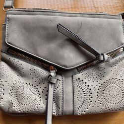 Olive Green Crossbody / Clutch – Perforated Detail with Zip Pockets