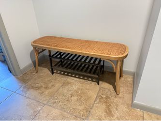 Natural woven rattan bench