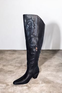 Black Over-the-Knee Western Cowboy Boot