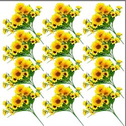 ZEYGLXC 12 Pack Artificial Sunflowers Bouquets With Stems For Wedding Home Kitchen Table Birthday Decor Indoor Outdoor, Faux Sunflowers With 4 Big Sun