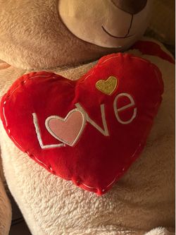 Huge teddy bear with heart and heart feet white red bow