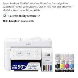 Epson EcoTank ET-4800 Wireless All-in-One Cartridge-Free Supertank Printer with Scanner, Copier, Fax, ADF and Ethernet - Ideal-for Your Home Office, W