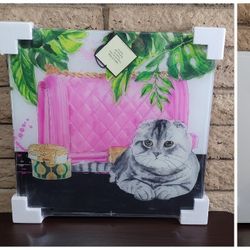  GLASS WALL ART - Felines and fashion 20"x20"