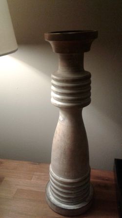 Acacia wood candle holder. 16 " high