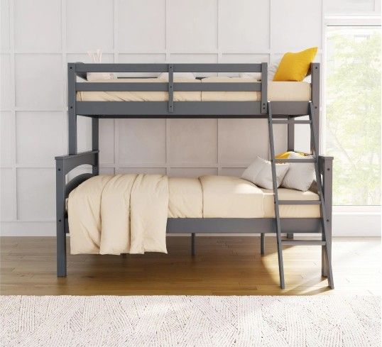 New Inbox Twin Over Full Bunk Bed Wood Gray Mattress Not Included
