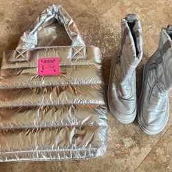 Justice Girls Snow Boots Size 4-6 & Matching Tote 