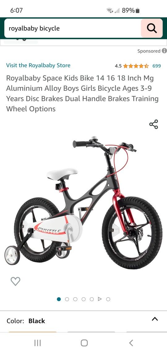 Royalbaby Space Kids Bike 14 16 18 Inch Mg Aluminium Alloy Boys Girls Bicycle Ages 3 9 Years Disc Brakes Dual Handle Brakes Training Wheel Options