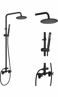 Aolemi Outdoor Shower Kit Outdoor Shower Fixtures Faucet System 2 Handle with 8 Inch Rainfall Shower Head and Handheld Sprayer Exposed Shower with Adj