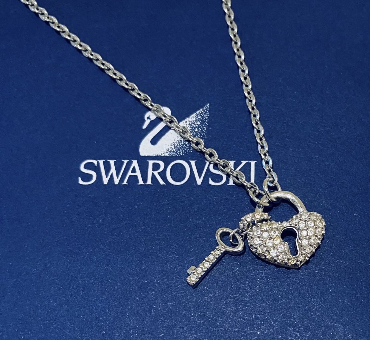 Swarovski Crystal Heart Locket Chain Necklace in Jewelry Box