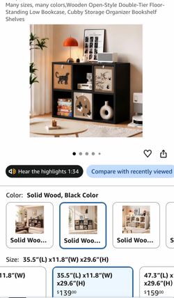 Black Wood Double-Tier Cubby Bookshelf