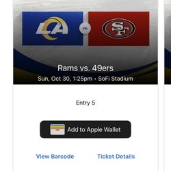 $325. Each Rams Vs 49ers Oct 30. Section 513, Row 18. 