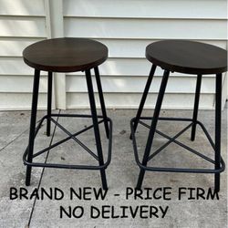 New, Price Firm, Set of 2, Illona, 24-inch Elm Counter Stools w Metal Legs by Carolina Forge  