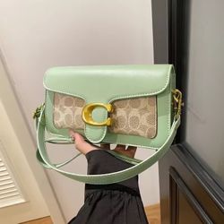 Cute Summer Crossbody Bag Mint Light Green With Beige Design Casual Vacation Girl Woman Trendy Turquoise Olive Classy Elegant Daily