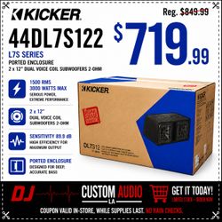 Kicker 44DL7S122 Solo Baric L7S Series L7S12 2 x 12" Dual Voice Coil Subwoofers Ported Box 3000 Watts DL7S12 🚨 No Credit Needed 🚨