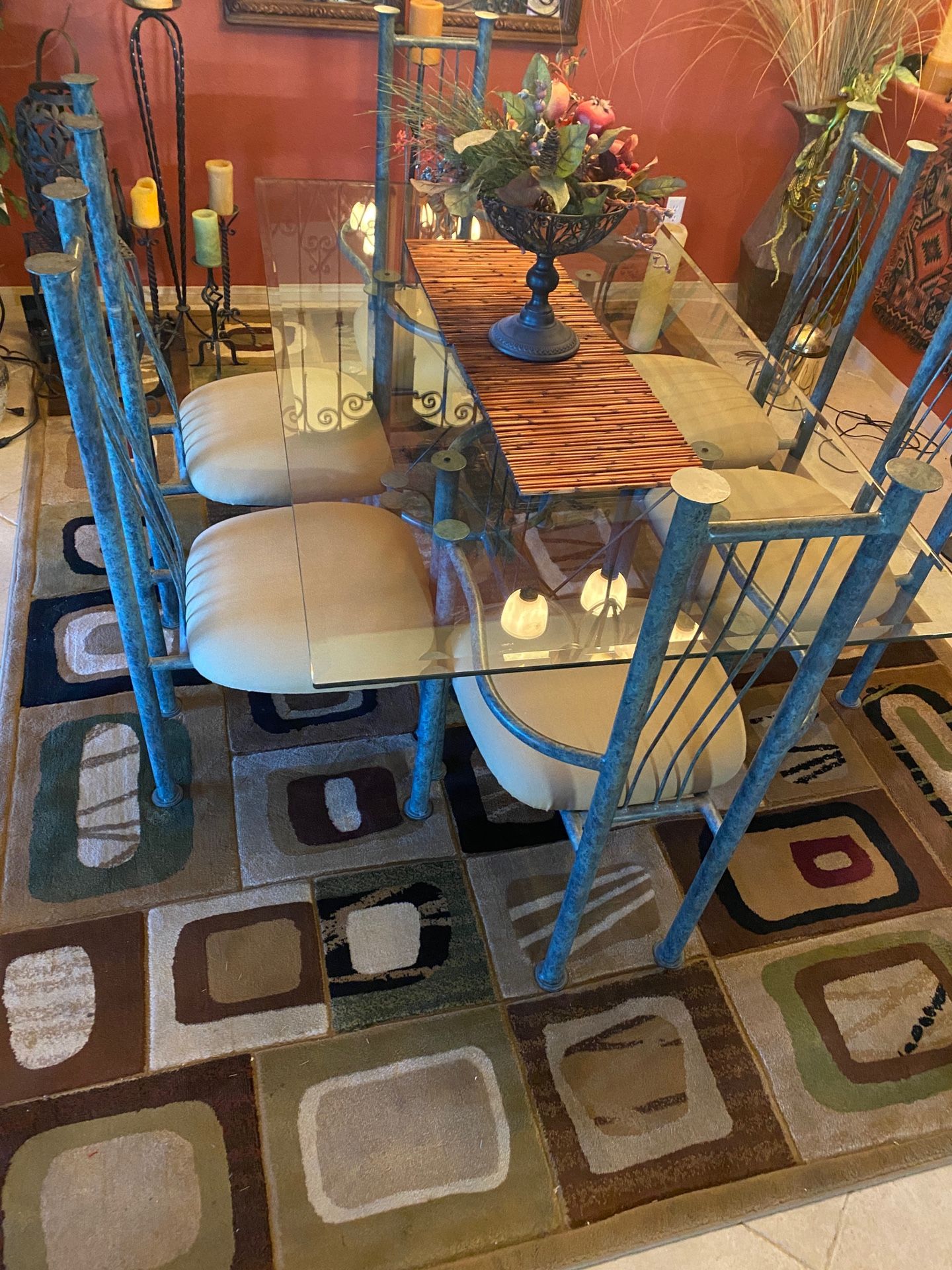 Glass dining table with 6 chairs,