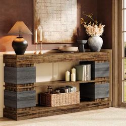 Turrella 63 in. Brown Entryway Table, Rusitc&Modern Rectangle Wood Console Table Vintage Behind Couch Table for Entrance