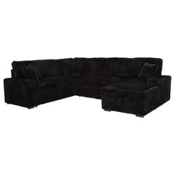 New Velvet Corduroy Sleeper Sectional Sofa Black
