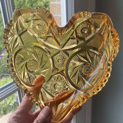 Vintage Amber Glass Heart Shaped Dish 