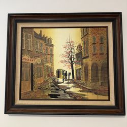 French realism original by L.Ryan. Fine art oil cityscape