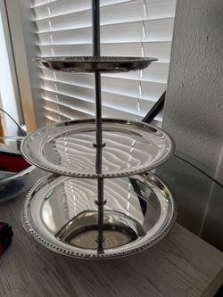 3-Tier Silver Metal Serving Stand