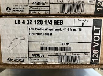 Set Of 3 Lights Lithonia Lighting Wraparound Electronic Ballast LB 4 32 120 1/4 GEB (449857) NOS