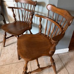 Pair of Vintage Ethan Allen Windsor Captains Chairs- Solid Nutmeg Maple