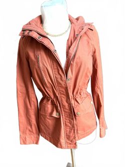Love Tree Rust Orange Lightweight Utility Jacket Hood Size M