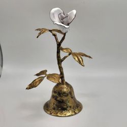 Vintage Bovano of Cheshire White Enamel Brass Floral Bell 6"