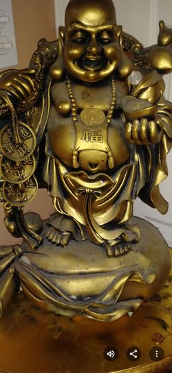 Gold Laughing Buddha Statue with Coins