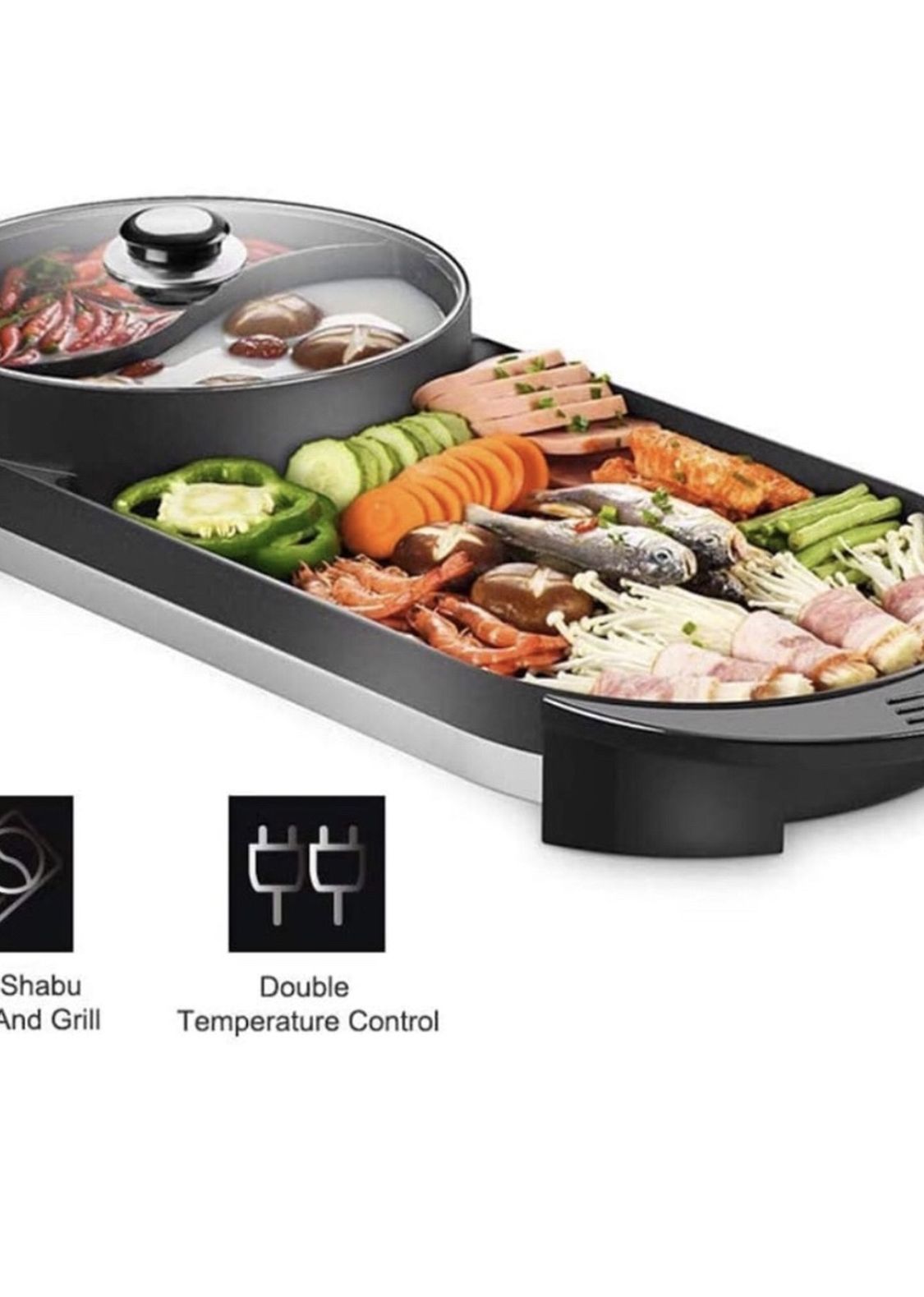 Professional Electric 2 in 1 BBQ Hot Pot Korean BBQ Grill with Electric BBQ Pan and Hotpot