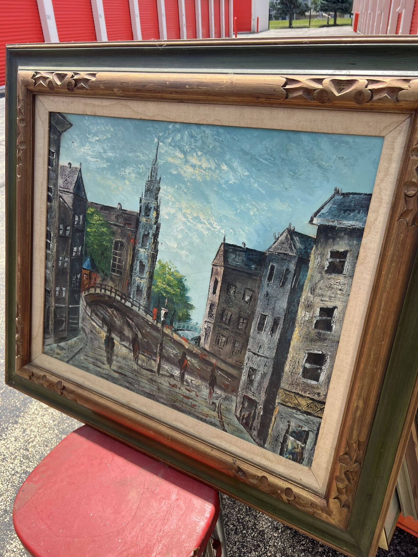 Antique/ Vintage Original Oil painting in the image is "Vieille Ville, Genève" (Old Town, Geneva) by Harry Urban