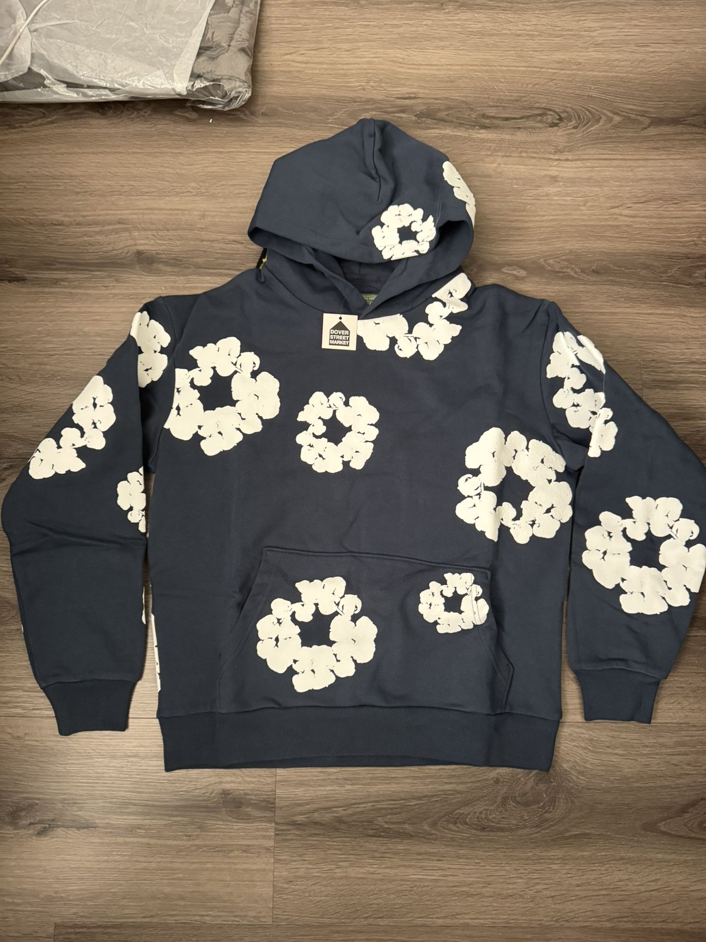 Navy Blue Denim Tear Hoodie 