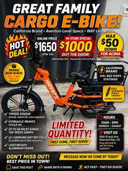 $50 DOWN + TEST RIDE TODAY – CARGO EBIKE