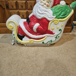 Vintage Santa Sleigh Blow Mold Holiday Christmas Yard Decor 