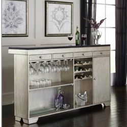 Pulaski Mirror Wine Bar With Granit Top And 2 Bar Stools
