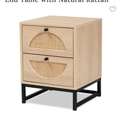 Set of Baxton Studio Ardon 2 Drawer End Table With Natural Rattan