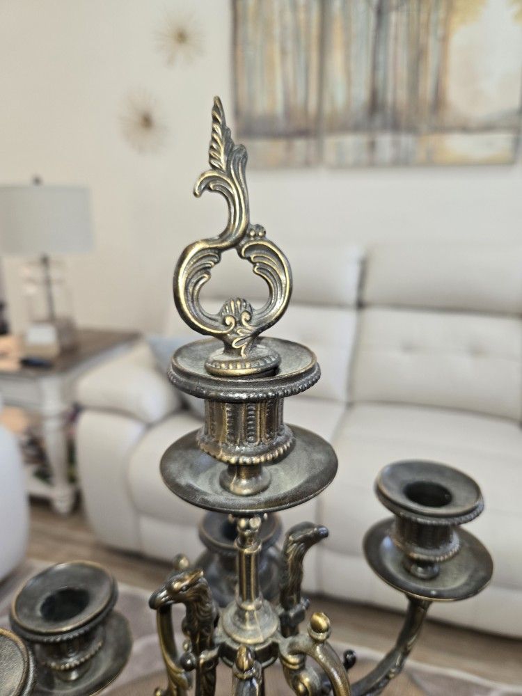 Early 20th Century Lancini 7 Arm Brass And Marble Imperial Candelabra Made In Italy