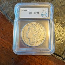 1890-CC MORGAN SILVER DOLLAR KEY DATE GRADED VF20! 
