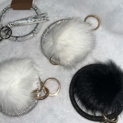 Rhinestone Keychains with Puff
