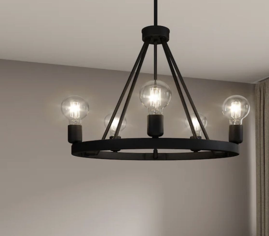 Quoizel Pendle Brooke 5 -Light Matte Black Modern/contemporary Bare bulb For Use in Bathrooms, Bedrooms, Dining Rooms, Foyers, Kit...