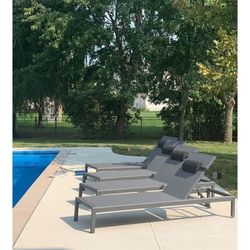 4 outdoor patio chaise lounge chairs, pool furniture loungers adjustable 