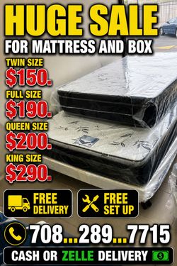 Huge sale for Mattress And Box Twin size #mattress and box 150.$ full 190$ Queen 200$ king 290$. free delivery free set up 708….289…7715… cash or Zell